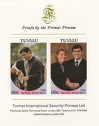 Tuvalu 1986 Royal Wedding (Andrew & Fergie) 60c imperf se-tenant proof pair mounted on Format International proof card as SG 397a