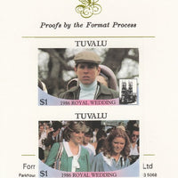Tuvalu 1986 Royal Wedding (Andrew & Fergie) $1 imperf se-tenant proof pair mounted on Format International proof card as SG 399a