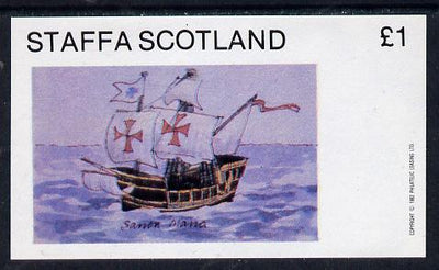 Staffa 1982 Ships #1 (Santa Maria) imperf souvenir sheet (£1 value) unmounted mint