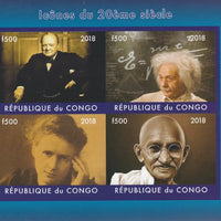 Congo 2018 Icons of the 20th Century #1 (Churchill,Einstein,Marie Curie & Gandhi) imperf sheetlet containing 4 values unmounted mint. Note this item is privately produced and is offered purely on its thematic appeal.