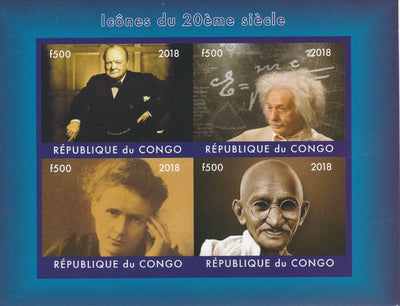 Congo 2018 Icons of the 20th Century #1 (Churchill,Einstein,Marie Curie & Gandhi) imperf sheetlet containing 4 values unmounted mint. Note this item is privately produced and is offered purely on its thematic appeal.