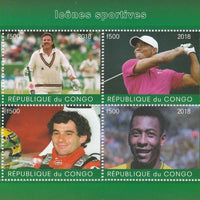 Congo 2018 Icons of Sport #1 (Botham,Tiger Woods, Senna & Pele) perf sheetlet containing 4 values unmounted mint. Note this item is privately produced and is offered purely on its thematic appeal.