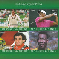 Congo 2018 Icons of Sport #1 (Botham,Tiger Woods, Senna & Pele) imperf sheetlet containing 4 values unmounted mint. Note this item is privately produced and is offered purely on its thematic appeal.