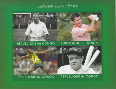 Congo 2018 Icons of Sport #2 (Bradman, Faldo, U Bolt & Babe Ruth) imperf sheetlet containing 4 values unmounted mint. Note this item is privately produced and is offered purely on its thematic appeal.