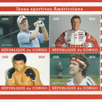 Congo 2018 Icons of American Sport #1 (Nicklaus,Andretti, M Ali & McEnroe) perf sheetlet containing 4 values unmounted mint. Note this item is privately produced and is offered purely on its thematic appeal.