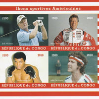 Congo 2018 Icons of American Sport #1 (Nicklaus,Andretti, M Ali & McEnroe) imperf sheetlet containing 4 values unmounted mint. Note this item is privately produced and is offered purely on its thematic appeal.