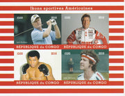 Congo 2018 Icons of American Sport #1 (Nicklaus,Andretti, M Ali & McEnroe) imperf sheetlet containing 4 values unmounted mint. Note this item is privately produced and is offered purely on its thematic appeal.