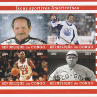 Congo 2018 Icons of American Sport #2 (NDale Earnhardt, Wayne Gretzky, M Jordan & Babe Ruth) imperf sheetlet containing 4 values unmounted mint. Note this item is privately produced and is offered purely on its thematic appeal.