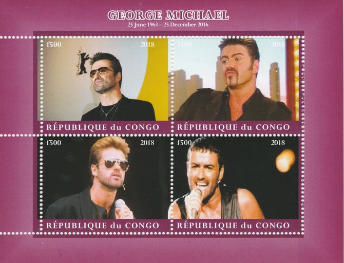 Congo 2018 George Michael #1 perf sheetlet containing 4 values unmounted mint. Note this item is privately produced and is offered purely on its thematic appeal.