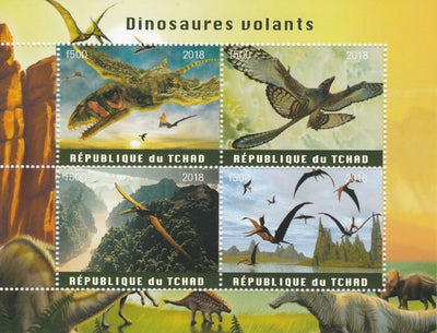 Chad 2018 Flying Dinosaurs perf sheetlet containing 4 values unmounted mint. Note this item is privately produced and is offered purely on its thematic appeal, it has no postal validity