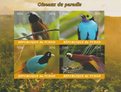 Chad 2018 Birds of Paradise imperf sheetlet containing 4 values unmounted mint. Note this item is privately produced and is offered purely on its thematic appeal, it has no postal validity