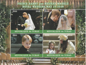 Chad 2018 Royal Wedding #1 Harry & Meghan perf sheetlet containing 4 values unmounted mint. Note this item is privately produced and is offered purely on its thematic appeal, it has no postal validity