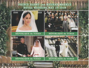 Chad 2018 Royal Wedding #4 Harry & Meghan perf sheetlet containing 4 values unmounted mint. Note this item is privately produced and is offered purely on its thematic appeal, it has no postal validity