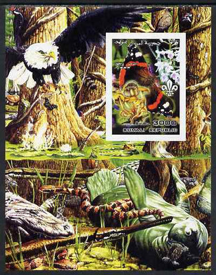 Somalia 2002 Butterflies, Orchids & Fungi #2 imperf m/sheet with Scout Logo & various animals in background, unmounted mint