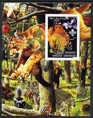 Somalia 2002 Butterflies, Orchids & Fungi #3 imperf m/sheet with Scout Logo & various animals in background, unmounted mint