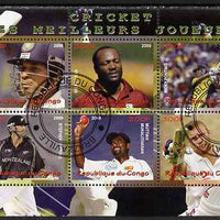 Congo 2009 Cricket Stars perf sheetlet containing 6 values fine cto used