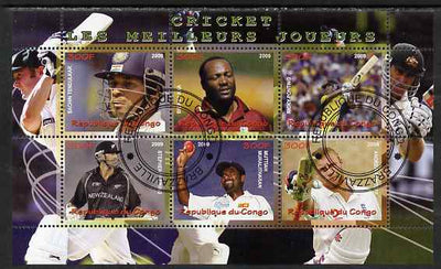 Congo 2009 Cricket Stars perf sheetlet containing 6 values fine cto used