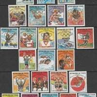 Chad 1972 Munich Olympic Gold Medal Winners overprinted on 1969 Mexico Olympics set of 24 complete unmounted mint Sc 244 A-X Note fine perforation shift on the cycling value
