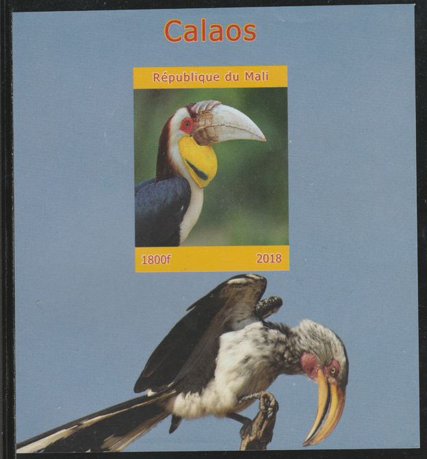 Mali 2018 Hornbills imperf souvenir sheet unmounted mint. Note this item is privately produced and is offered purely on its thematic appeal.