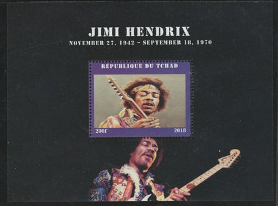 Chad 2018 Jimi Hendrix perf souvenir sheet unmounted mint. Note this item is privately produced and is offered purely on its thematic appeal.