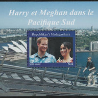 Madagascar 2018 Harry & Meghan South Pacific Tour perf souvenir sheet unmounted mint. Note this item is privately produced and is offered purely on its thematic appeal.
