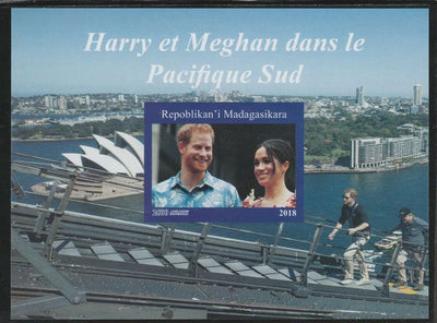 Madagascar 2018 Harry & Meghan South Pacific Tour imperf souvenir sheet unmounted mint. Note this item is privately produced and is offered purely on its thematic appeal.