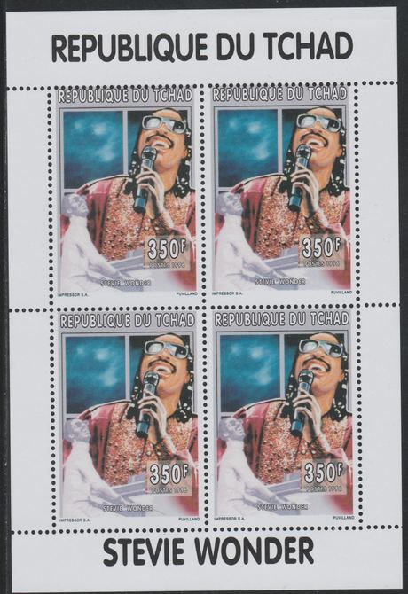 Chad 1996 Stevie Wonder perf sheetlet containing 4 values unmounted mint