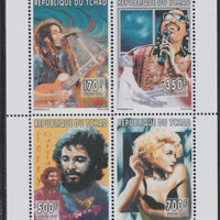 Chad 1996 Music Hall perf sheetlet containing 4 values (Bob Marley, Stevie Wonder, Jerry Garcia & Madonna)unmounted mint
