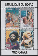 Chad 1996 Music Hall perf sheetlet containing 4 values (Bob Marley, Stevie Wonder, Jerry Garcia & Madonna)unmounted mint