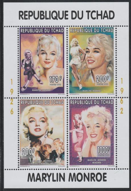 Chad 1996 Marilyn Monroe perf sheetlet containing 4 values unmounted mint