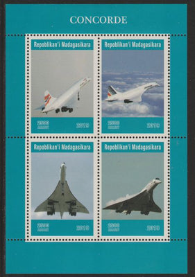 Madagascar 2019 Concorde perf sheetlet containing 4 values unmounted mint. Note this item is privately produced and is offered purely on its thematic appeal, it has no postal validity