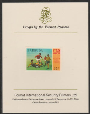 Barbuda 1974 World Cup Football 35c imperf proof mounted on Format International proof card (as SG 168)