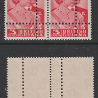 British Guiana 1949 Royal Silver Wedding 3c horizontal pair with perforations doubled, unmounted mint. Note: the stamps are genuine but the additional perfs are a slightly different gauge identifying it to be a forgery.