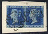 Great Britain 1841 2d blue KE-KF 4 clear to good margins beautifully fresh colour on piece with black Maltese Cross cancel, guide line through value on KF