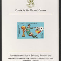Libya 1982 Football World Cup 45dh imperf mounted on Format International Proof Card, as SG1180