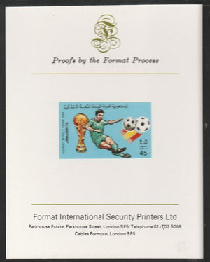 Libya 1982 Football World Cup 45dh imperf mounted on Format International Proof Card, as SG1180