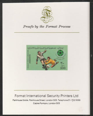 Libya 1982 Football World Cup 300dh imperf mounted on Format International Proof Card, as SG1183