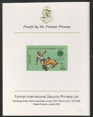 Libya 1982 Football World Cup 300dh imperf mounted on Format International Proof Card, as SG1183