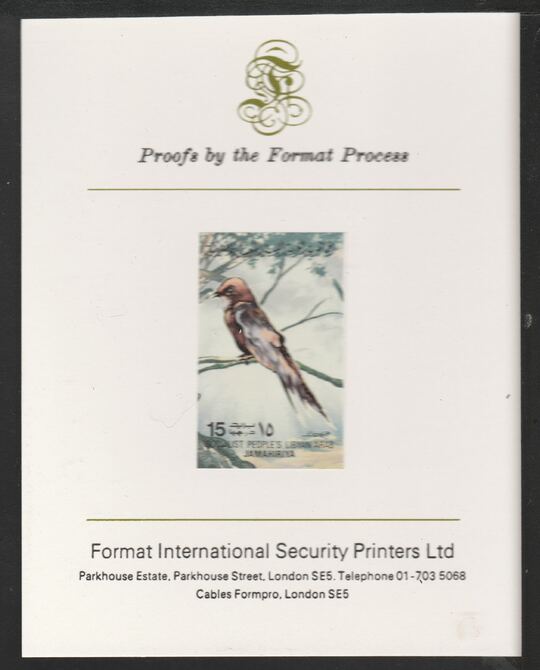 Libya 1982 Birds - Eurasian Swift 15dh imperf mounted on Format International Proof Card, as SG1191
