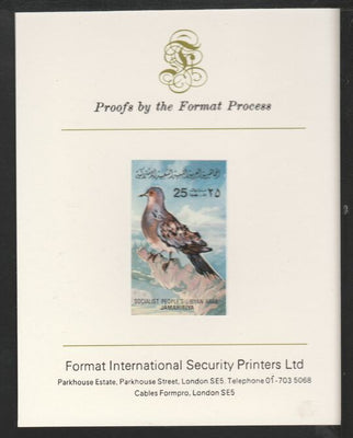 Libya 1982 Birds - Turtle Dove 25dh imperf mounted on Format International Proof Card, as SG1195