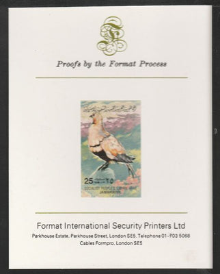 Libya 1982 Birds - Black-Bellied Sand Grouse 25dh imperf mounted on Format International Proof Card, as SG1196