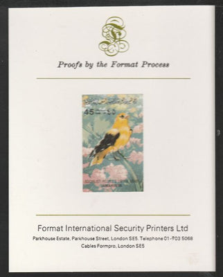 Libya 1982 Birds - Golden Oriole 45dh imperf mounted on Format International Proof Card, as SG1198