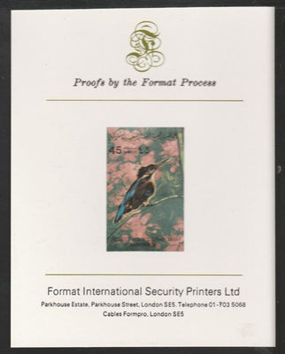 Libya 1982 Birds - River Kingfisher 45dh imperf mounted on Format International Proof Card, as SG1200
