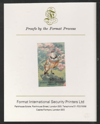 Libya 1982 Birds - Barbary Partridge 95dh imperf mounted on Format International Proof Card, as SG1202