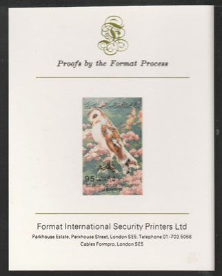 Libya 1982 Birds - Barn Owl 95dh imperf mounted on Format International Proof Card, as SG1203