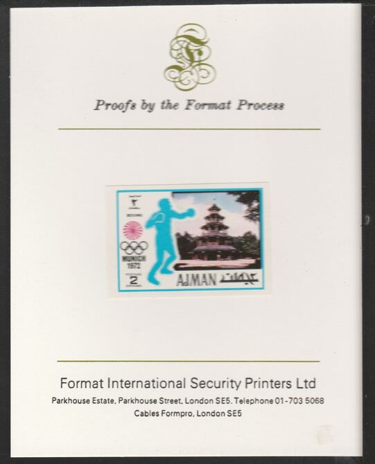 Ajman 1971 Boxing 2dh from Munich Olympics set, imperf proof mounted on Format International proof card, as Mi 727B
