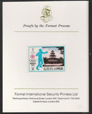 Ajman 1971 Boxing 2dh from Munich Olympics set, imperf proof mounted on Format International proof card, as Mi 727B