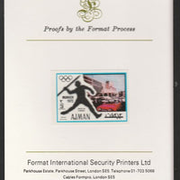 Ajman 1971 Javelin 3dh from Munich Olympics set, imperf proof mounted on Format International proof card, as Mi 728B