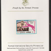 Ajman 1971 Pole Vault 4dh from Munich Olympics set, imperf proof mounted on Format International proof card, as Mi 729B