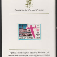 Ajman 1971 Rings 12dh from Munich Olympics set, imperf proof mounted on Format International proof card, as Mi 734B